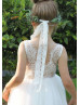 Ivory Lace Tulle Sheer Back Flower Girl Dress Ivory Lace Tulle Sheer Back Flower Girl Dress